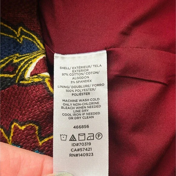 Ann Taylor Skirt 6 Burgundy White Bold Floral Linen Texture Cotton Stretch - Picture 6 of 7